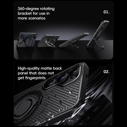 For Samsung Galaxy S25 5G Carbon Fiber MagSafe Phone Case with 360 Degree Rotating Holder(Black Grey) by buy2fix