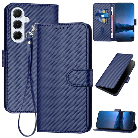 For Samsung Galaxy A26 5G YX0070 Carbon Fiber Buckle Leather Phone Case with Lanyard(Royal Blue)