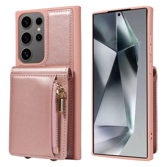For Samsung Galaxy S25 Ultra 5G Crossbody Lanyard Zipper Wallet Leather Phone Case(Rose Gold) by buy2fix