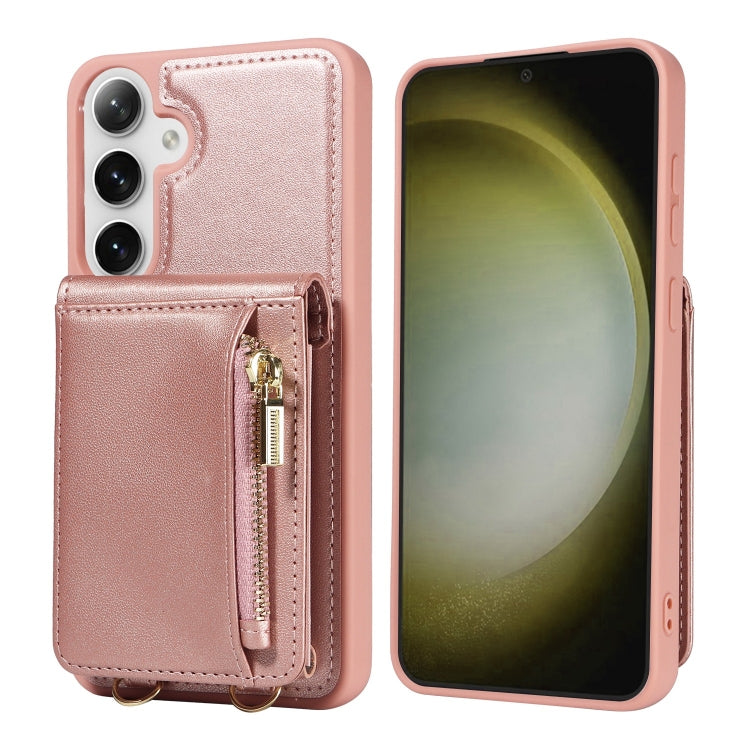 For Samsung Galaxy S25+ 5G Crossbody Lanyard Zipper Wallet Leather Phone Case(Rose Gold) - Galaxy S25+ 5G Cases by buy2fix | Online Shopping UK | buy2fix