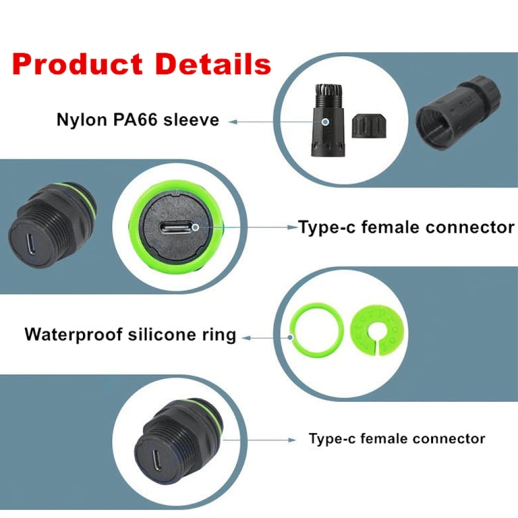 10Gpbs IP68 Waterproof Single Port Type-C Female to Female Straight Coupler Adapter With Protective Cover - Network Hubs by buy2fix | Online Shopping UK | buy2fix