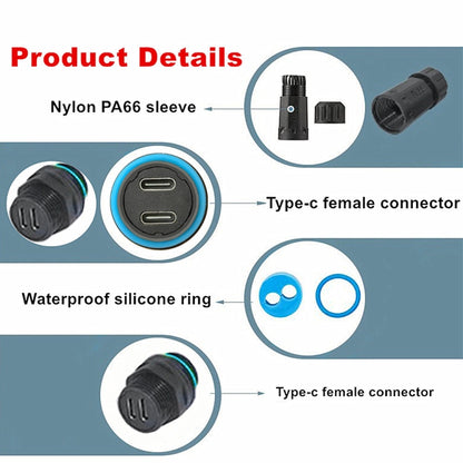 10Gpbs IP68 Waterproof Dual Ports Type-C Female to Female Straight Coupler Adapter With Protective Cover - Network Hubs by buy2fix | Online Shopping UK | buy2fix
