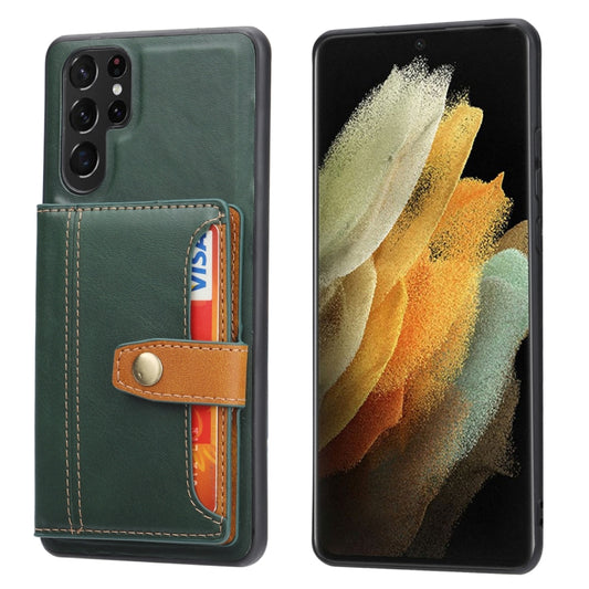 For Samsung Galaxy S25 Ultra 5G Calfskin Card Slot TPU Hybrid PU Phone Case(Green) by buy2fix