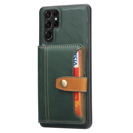 For Samsung Galaxy S25 Ultra 5G Calfskin Card Slot TPU Hybrid PU Phone Case(Green) by buy2fix