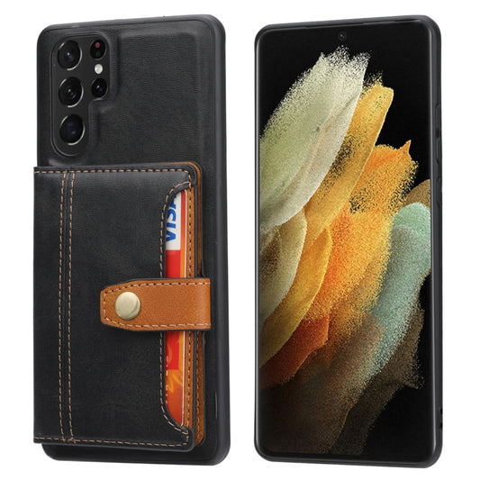 For Samsung Galaxy S25 Ultra 5G Calfskin Card Slot TPU Hybrid PU Phone Case(Black) by buy2fix