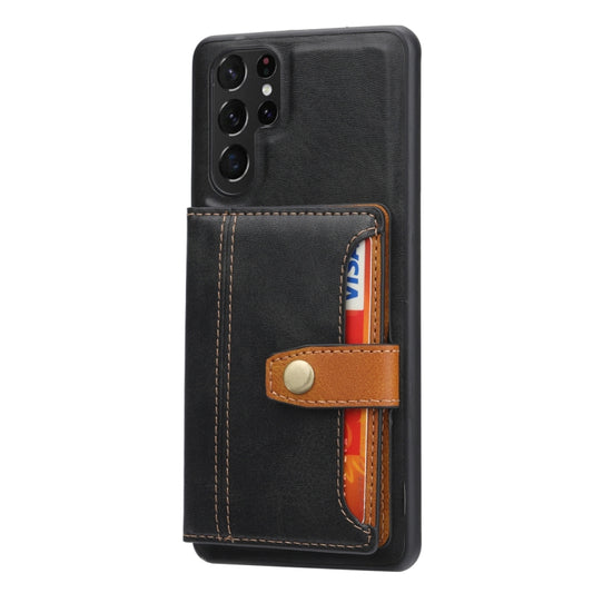 For Samsung Galaxy S25 Ultra 5G Calfskin Card Slot TPU Hybrid PU Phone Case(Black) by buy2fix