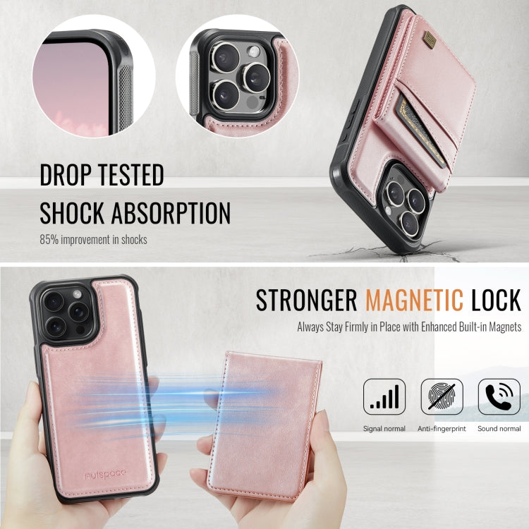 For iPhone 15 Pro AutSpace A12 MagSafe Magnetic RFID Card Bag Phone Case(Rose Gold) - iPhone 15 Pro Cases by AutSpace | Online Shopping UK | buy2fix