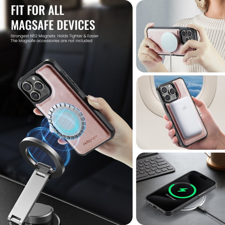 For iPhone 15 Pro AutSpace A12 MagSafe Magnetic RFID Card Bag Phone Case(Rose Gold) - iPhone 15 Pro Cases by AutSpace | Online Shopping UK | buy2fix