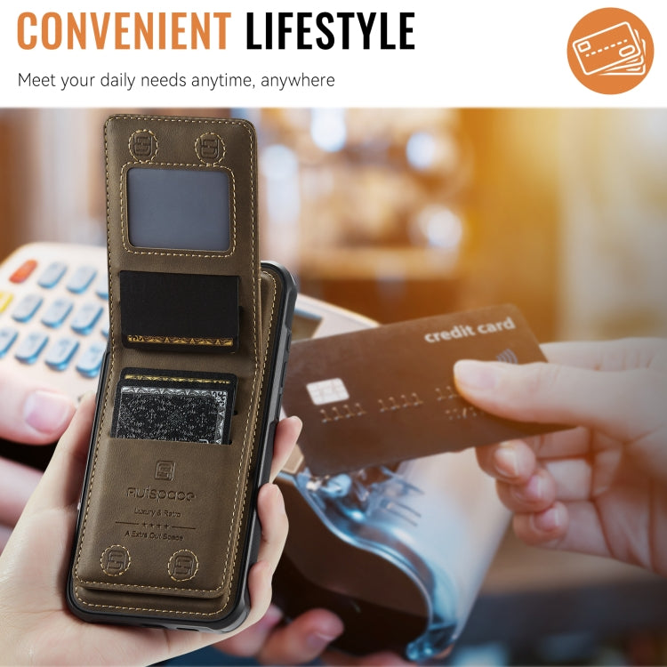 For iPhone 15 Pro AutSpace A12 MagSafe Magnetic RFID Card Bag Phone Case(Coffee) - iPhone 15 Pro Cases by AutSpace | Online Shopping UK | buy2fix