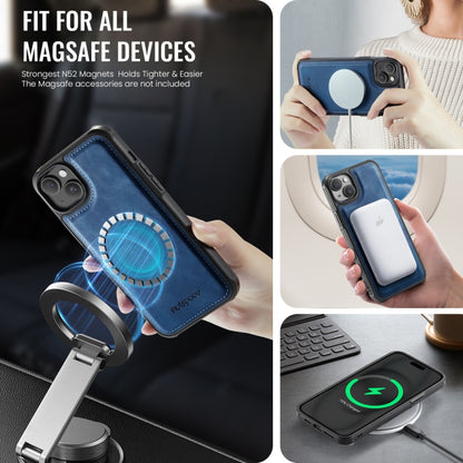 For iPhone 15 Plus AutSpace A12 MagSafe Magnetic RFID Card Bag Phone Case(Blue) - iPhone 15 Plus Cases by AutSpace | Online Shopping UK | buy2fix