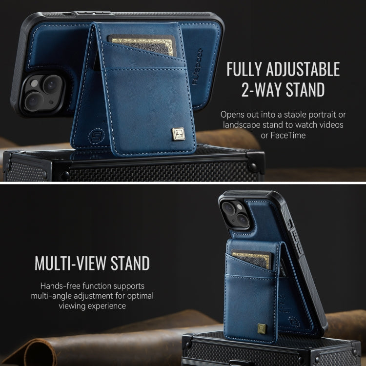 For iPhone 15 Plus AutSpace A12 MagSafe Magnetic RFID Card Bag Phone Case(Blue) - iPhone 15 Plus Cases by AutSpace | Online Shopping UK | buy2fix