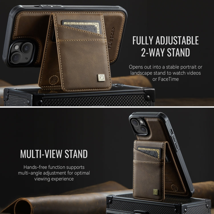 For iPhone 15 Plus AutSpace A12 MagSafe Magnetic RFID Card Bag Phone Case(Coffee) - iPhone 15 Plus Cases by AutSpace | Online Shopping UK | buy2fix