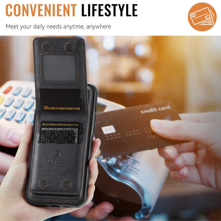 For iPhone 15 Plus AutSpace A12 MagSafe Magnetic RFID Card Bag Phone Case(Black) - iPhone 15 Plus Cases by AutSpace | Online Shopping UK | buy2fix