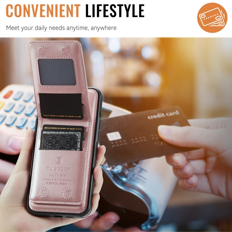 For iPhone 15 AutSpace A12 MagSafe Magnetic RFID Card Bag Phone Case(Rose Gold) - iPhone 15 Cases by AutSpace | Online Shopping UK | buy2fix