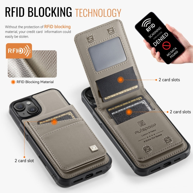 For iPhone 15 AutSpace A12 MagSafe Magnetic RFID Card Bag Phone Case(Khaki) - iPhone 15 Cases by AutSpace | Online Shopping UK | buy2fix