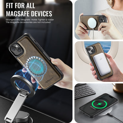 For iPhone 14 Plus AutSpace A12 MagSafe Magnetic RFID Card Bag Phone Case(Coffee) - iPhone 14 Plus Cases by AutSpace | Online Shopping UK | buy2fix