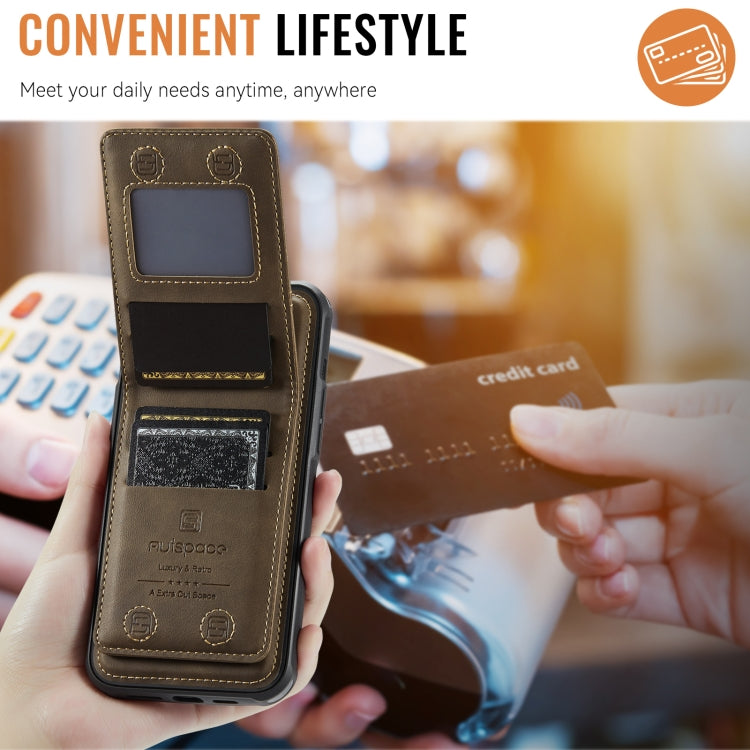 For iPhone 14 AutSpace A12 MagSafe Magnetic RFID Card Bag Phone Case(Coffee) - iPhone 14 Cases by AutSpace | Online Shopping UK | buy2fix