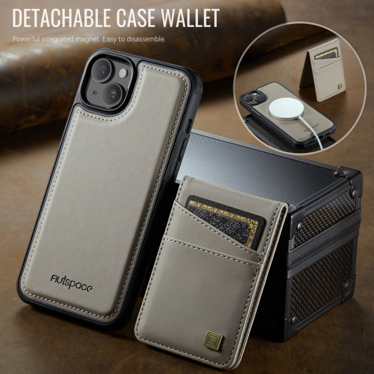 For iPhone 14 AutSpace A12 MagSafe Magnetic RFID Card Bag Phone Case(Khaki) - iPhone 14 Cases by AutSpace | Online Shopping UK | buy2fix