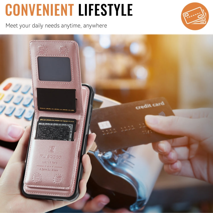 For iPhone 14 Pro AutSpace A12 MagSafe Magnetic RFID Card Bag Phone Case(Rose Gold) - iPhone 14 Pro Cases by AutSpace | Online Shopping UK | buy2fix