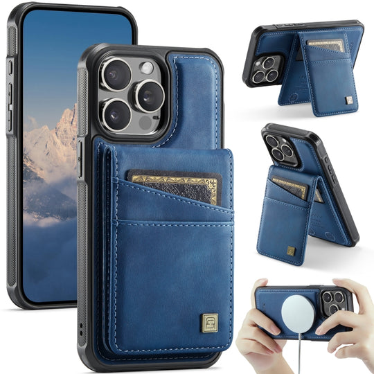 For iPhone 14 Pro Max AutSpace A12 MagSafe Magnetic RFID Card Bag Phone Case(Blue)