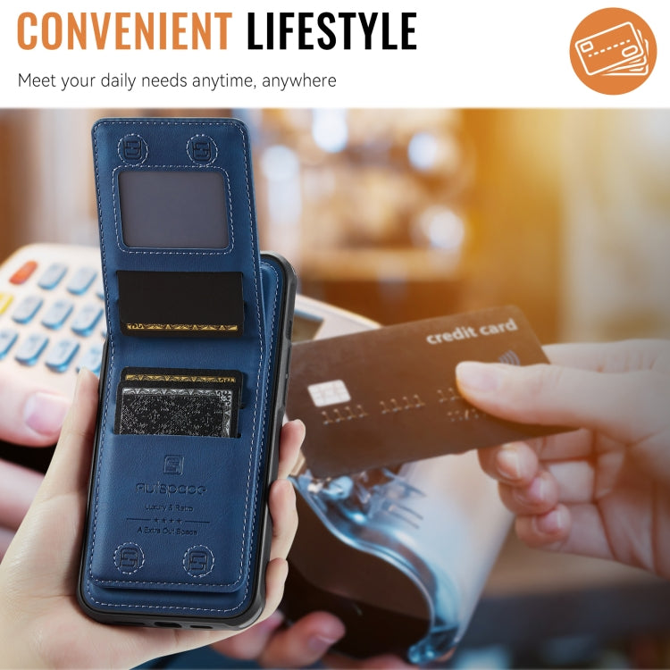 For iPhone 13 AutSpace A12 MagSafe Magnetic RFID Card Bag Phone Case(Blue) - iPhone 13 Cases by AutSpace | Online Shopping UK | buy2fix