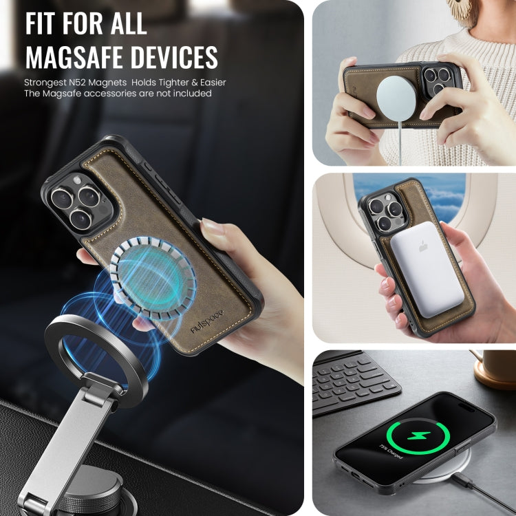 For iPhone 12 / 12 Pro AutSpace A12 MagSafe Magnetic RFID Card Bag Phone Case(Coffee) - iPhone 12 / 12 Pro Cases by AutSpace | Online Shopping UK | buy2fix