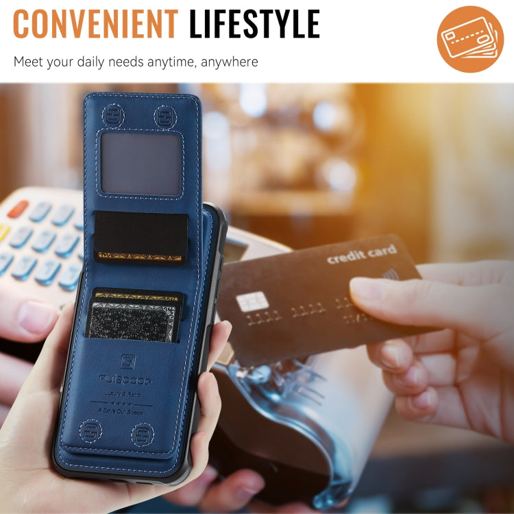 For iPhone 12 Pro Max AutSpace A12 MagSafe Magnetic RFID Card Bag Phone Case(Blue) - iPhone 12 Pro Max Cases by AutSpace | Online Shopping UK | buy2fix