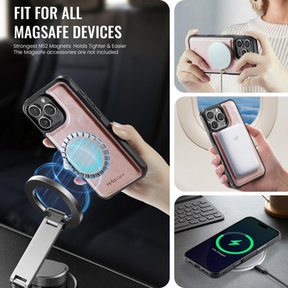 For iPhone 16 Pro Max AutSpace A12 MagSafe Magnetic RFID Card Bag Phone Case(Rose Gold) - iPhone 16 Pro Max Cases by AutSpace | Online Shopping UK | buy2fix