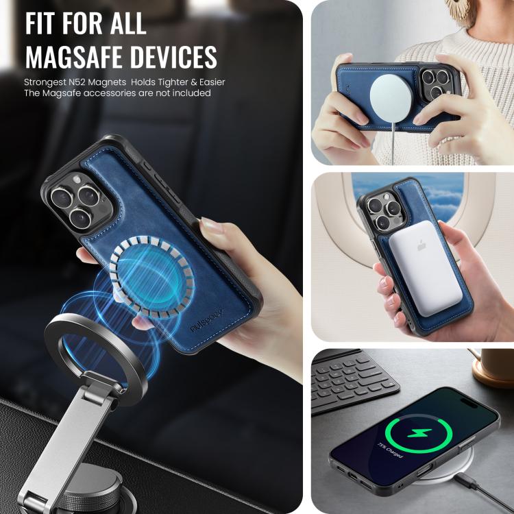 For iPhone 16 Pro Max AutSpace A12 MagSafe Magnetic RFID Card Bag Phone Case(Blue) - iPhone 16 Pro Max Cases by AutSpace | Online Shopping UK | buy2fix