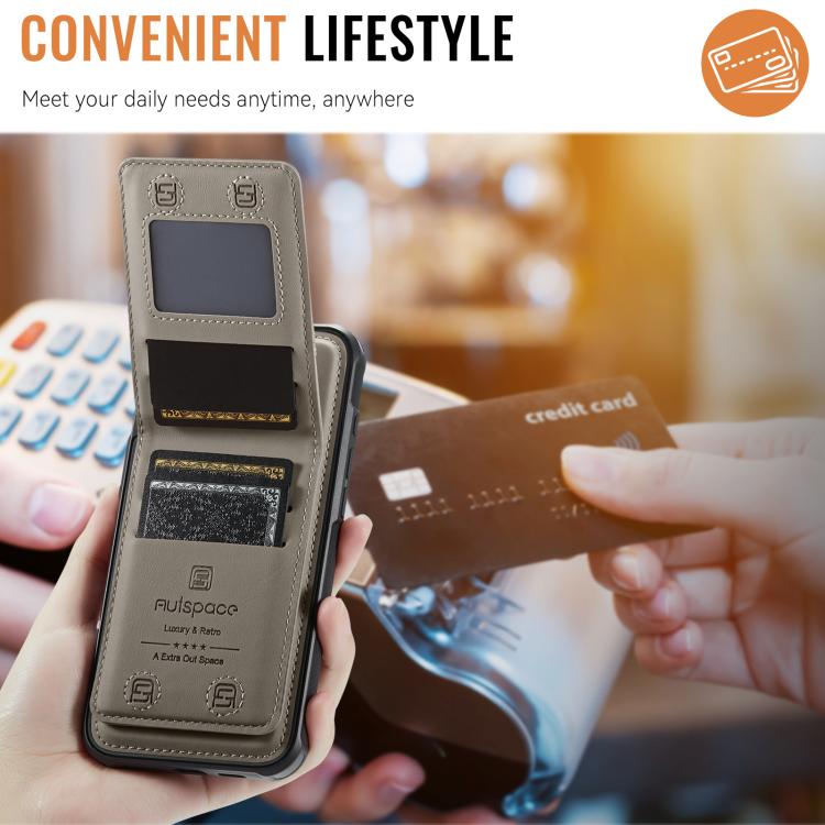 For iPhone 16 Pro Max AutSpace A12 MagSafe Magnetic RFID Card Bag Phone Case(Khaki) - iPhone 16 Pro Max Cases by AutSpace | Online Shopping UK | buy2fix