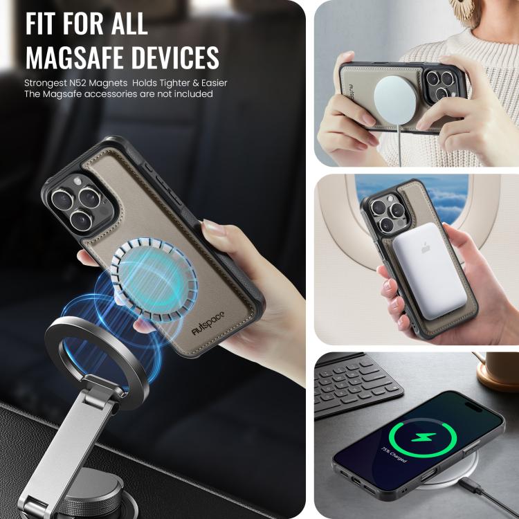 For iPhone 16 Pro Max AutSpace A12 MagSafe Magnetic RFID Card Bag Phone Case(Khaki) - iPhone 16 Pro Max Cases by AutSpace | Online Shopping UK | buy2fix