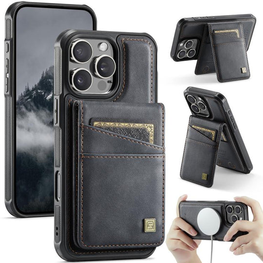 For iPhone 16 Pro Max AutSpace A12 MagSafe Magnetic RFID Card Bag Phone Case(Black)