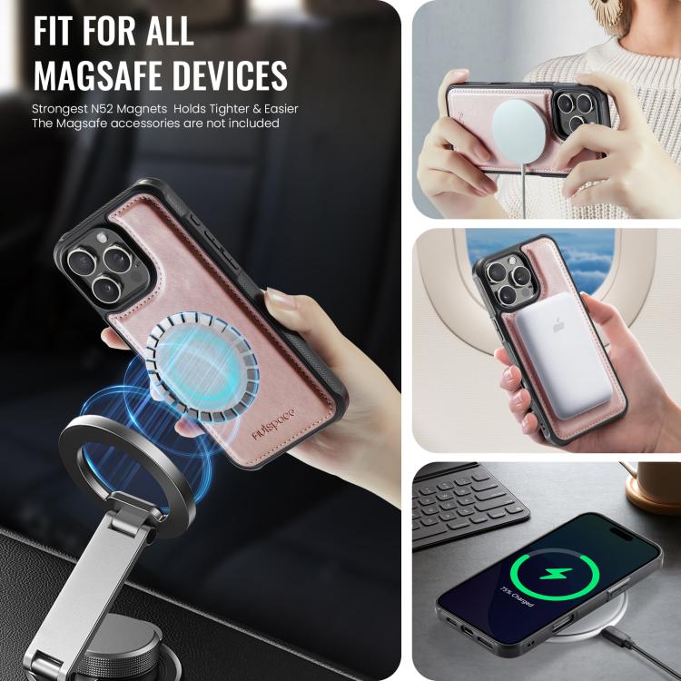 For iPhone 16 Pro AutSpace A12 MagSafe Magnetic RFID Card Bag Phone Case(Rose Gold) - iPhone 16 Pro Cases by AutSpace | Online Shopping UK | buy2fix