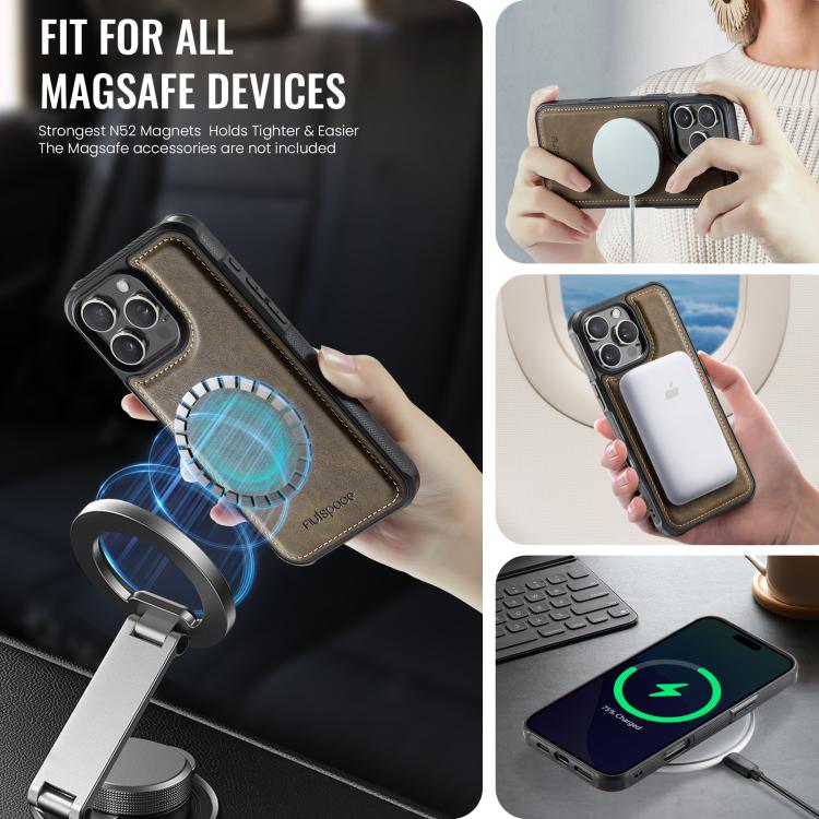 For iPhone 16 Pro AutSpace A12 MagSafe Magnetic RFID Card Bag Phone Case(Coffee) - iPhone 16 Pro Cases by AutSpace | Online Shopping UK | buy2fix