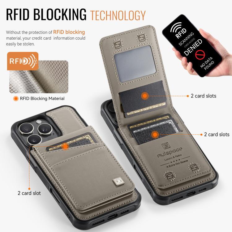 For iPhone 16 Pro AutSpace A12 MagSafe Magnetic RFID Card Bag Phone Case(Khaki) - iPhone 16 Pro Cases by AutSpace | Online Shopping UK | buy2fix