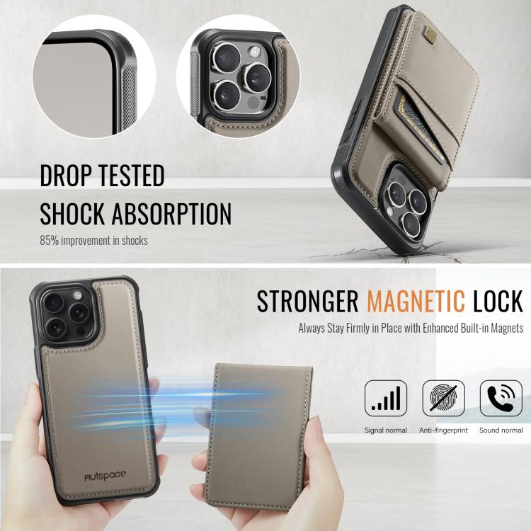 For iPhone 16 Pro AutSpace A12 MagSafe Magnetic RFID Card Bag Phone Case(Khaki) - iPhone 16 Pro Cases by AutSpace | Online Shopping UK | buy2fix