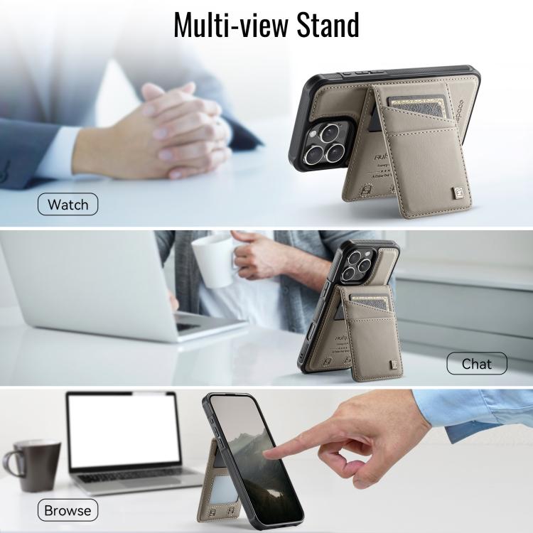 For iPhone 16 Pro AutSpace A12 MagSafe Magnetic RFID Card Bag Phone Case(Khaki) - iPhone 16 Pro Cases by AutSpace | Online Shopping UK | buy2fix