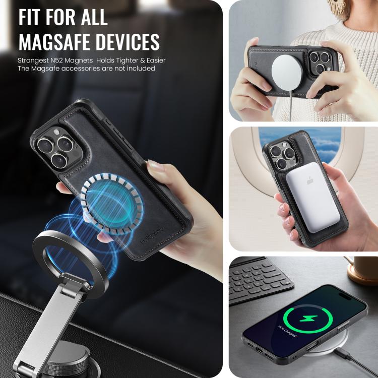 For iPhone 16 Pro AutSpace A12 MagSafe Magnetic RFID Card Bag Phone Case(Black) - iPhone 16 Pro Cases by AutSpace | Online Shopping UK | buy2fix