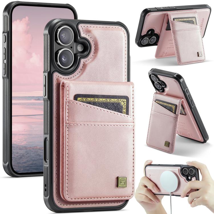 For iPhone 16 Plus AutSpace A12 MagSafe Magnetic RFID Card Bag Phone Case(Rose Gold) - iPhone 16 Plus Cases by AutSpace | Online Shopping UK | buy2fix