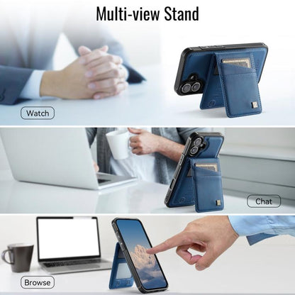 For iPhone 16 Plus AutSpace A12 MagSafe Magnetic RFID Card Bag Phone Case(Blue) - iPhone 16 Plus Cases by AutSpace | Online Shopping UK | buy2fix