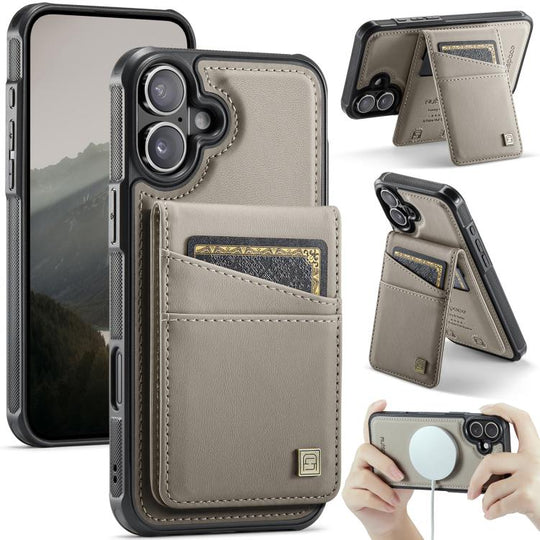For iPhone 16 Plus AutSpace A12 MagSafe Magnetic RFID Card Bag Phone Case(Khaki)