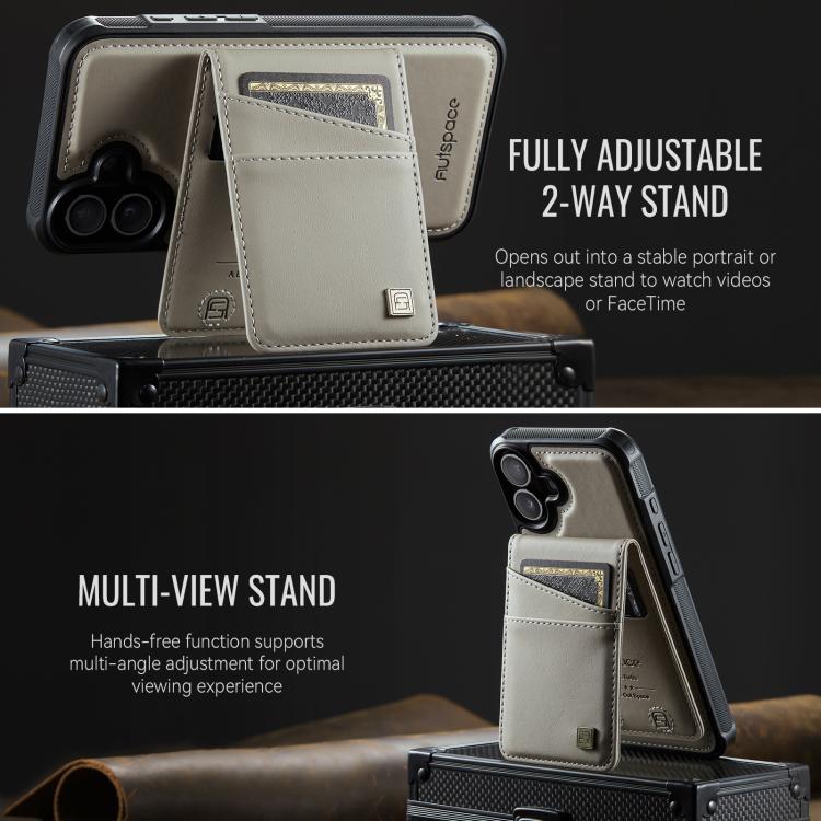 For iPhone 16 Plus AutSpace A12 MagSafe Magnetic RFID Card Bag Phone Case(Khaki) - iPhone 16 Plus Cases by AutSpace | Online Shopping UK | buy2fix