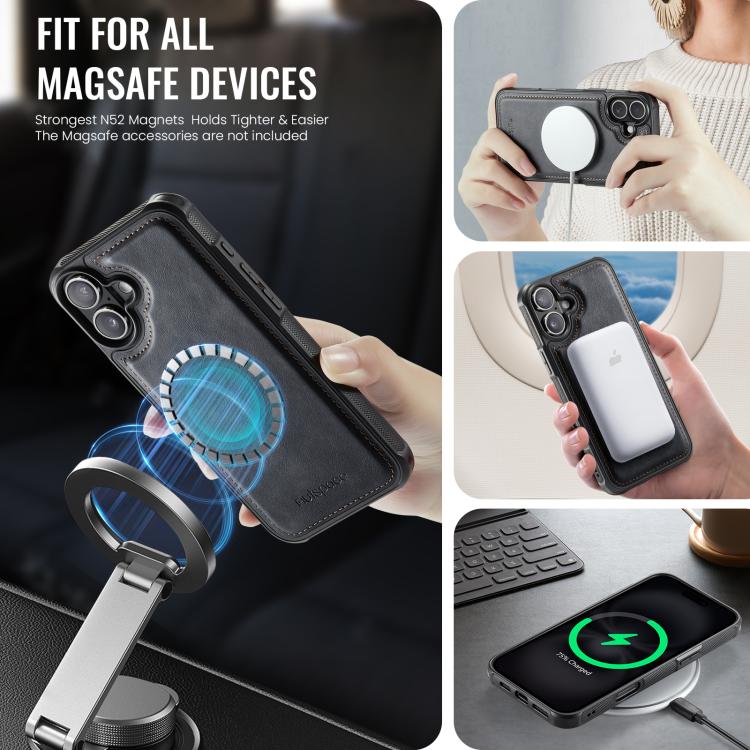 For iPhone 16 Plus AutSpace A12 MagSafe Magnetic RFID Card Bag Phone Case(Black) - iPhone 16 Plus Cases by AutSpace | Online Shopping UK | buy2fix