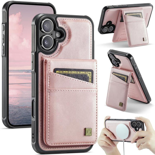 For iPhone 16 AutSpace A12 MagSafe Magnetic RFID Card Bag Phone Case(Rose Gold) - iPhone 16 Cases by AutSpace | Online Shopping UK | buy2fix