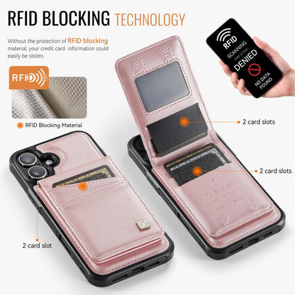 For iPhone 16 AutSpace A12 MagSafe Magnetic RFID Card Bag Phone Case(Rose Gold) - iPhone 16 Cases by AutSpace | Online Shopping UK | buy2fix