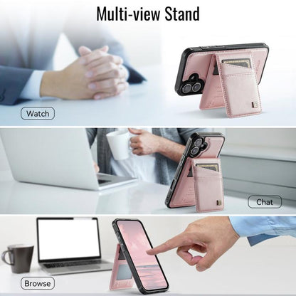 For iPhone 16 AutSpace A12 MagSafe Magnetic RFID Card Bag Phone Case(Rose Gold) - iPhone 16 Cases by AutSpace | Online Shopping UK | buy2fix