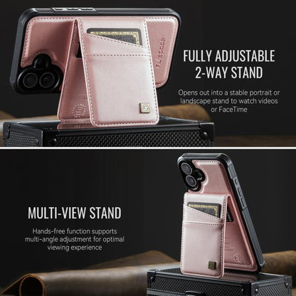 For iPhone 16 AutSpace A12 MagSafe Magnetic RFID Card Bag Phone Case(Rose Gold) - iPhone 16 Cases by AutSpace | Online Shopping UK | buy2fix