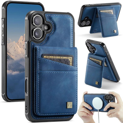 For iPhone 16 AutSpace A12 MagSafe Magnetic RFID Card Bag Phone Case(Blue) - iPhone 16 Cases by AutSpace | Online Shopping UK | buy2fix