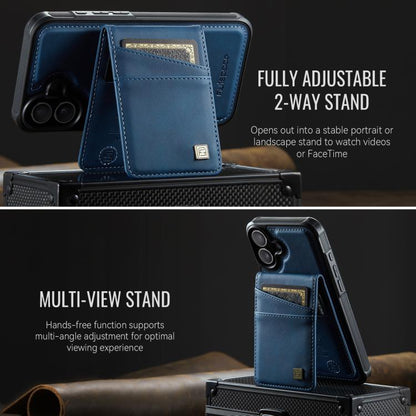 For iPhone 16 AutSpace A12 MagSafe Magnetic RFID Card Bag Phone Case(Blue) - iPhone 16 Cases by AutSpace | Online Shopping UK | buy2fix