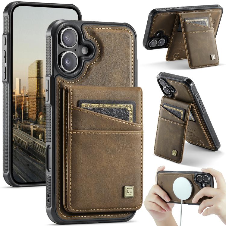 For iPhone 16 AutSpace A12 MagSafe Magnetic RFID Card Bag Phone Case(Coffee) - iPhone 16 Cases by AutSpace | Online Shopping UK | buy2fix